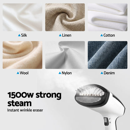 Devanti Clothes Steamer, 1500W Powerful Fast 30s Heat-Up Continuous Steam Lock 160ml Tank Fabric Brush Portable Handheld Steam Iron for Home Travel Business Trip