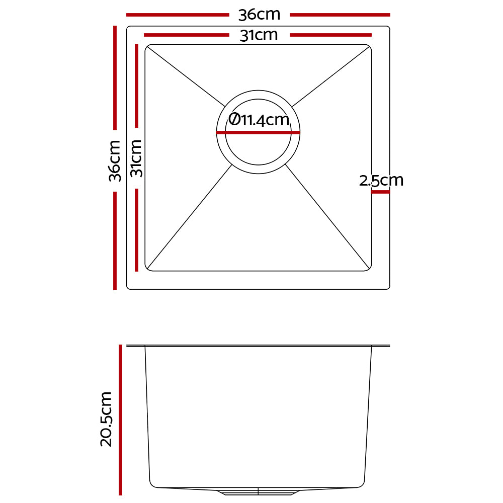 Cefito Kitchen Sink 36X36CM Stainless Steel Nano Basin Single Bowl Silver