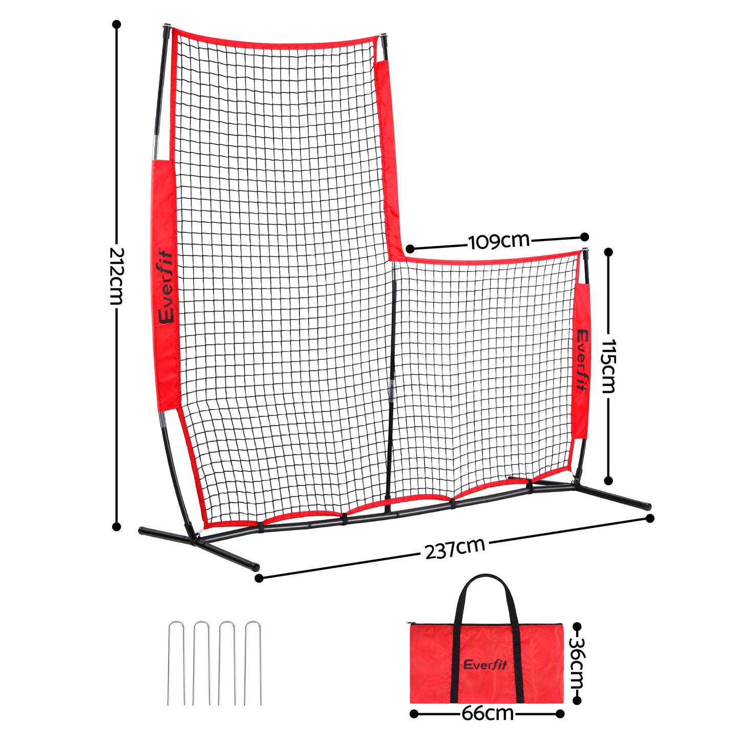 Everfit Baseball Pitching Net L Screen Softball Practice Portable Black