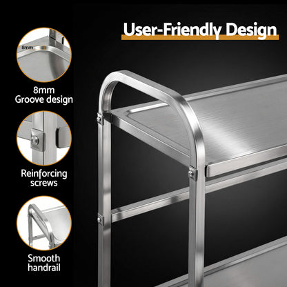 Cefito 2-Tier Stainless Steel Kitchen Trolley with Wheels 84x56x98cm