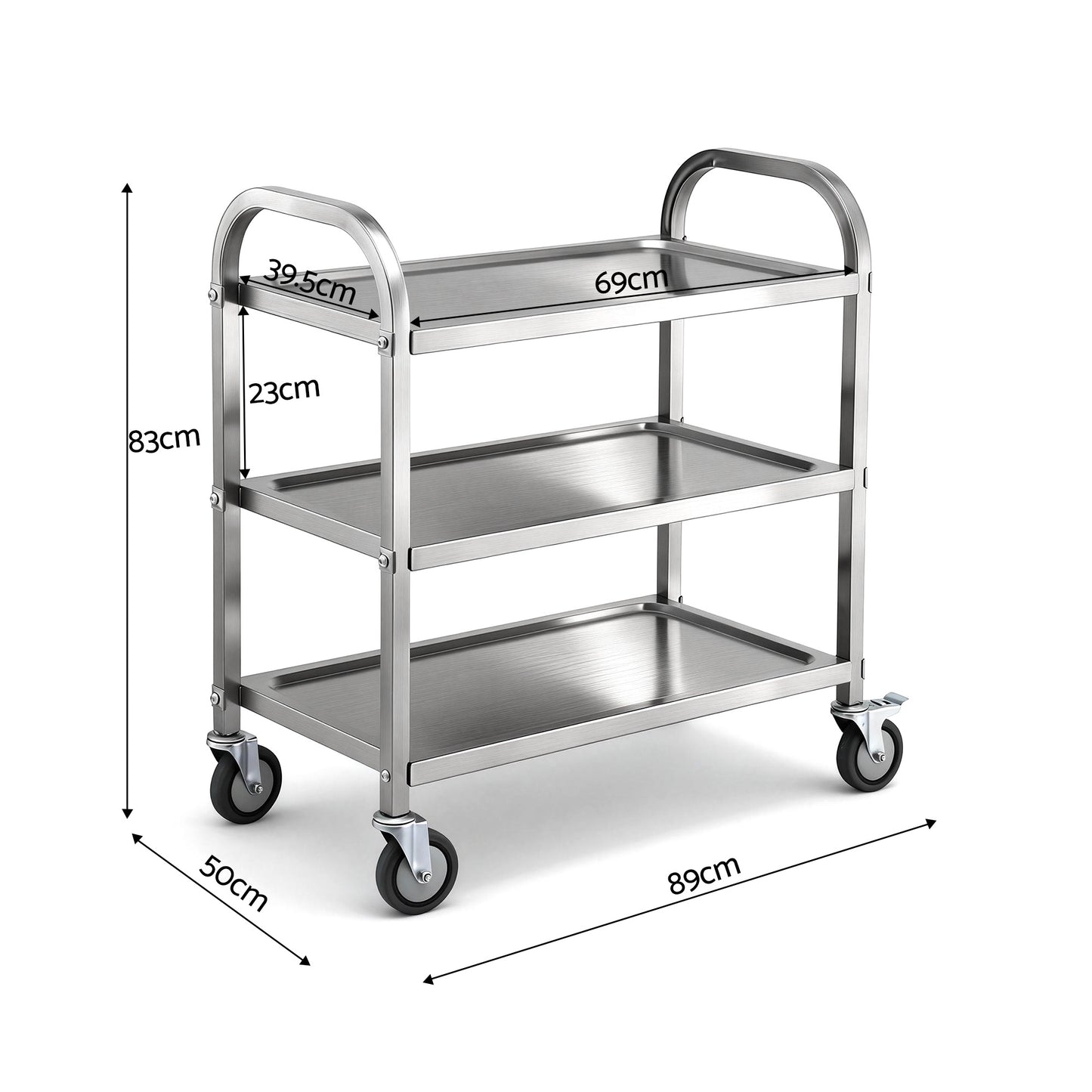 Cefito 3-Tier Stainless Steel Kitchen Trolley with Wheels 89X50X83cm