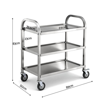 Cefito 3-Tier Stainless Steel Kitchen Trolley with Wheels 89X50X83cm