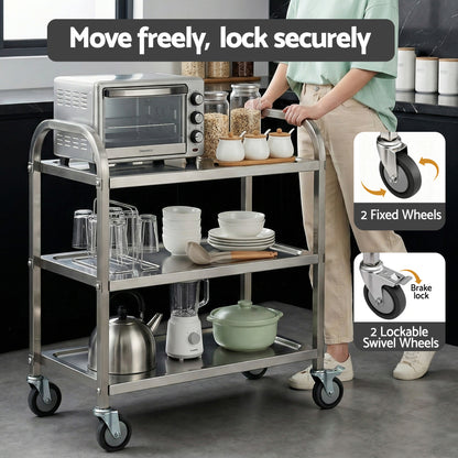 Cefito 3-Tier Stainless Steel Kitchen Trolley with Wheels 89X50X83cm