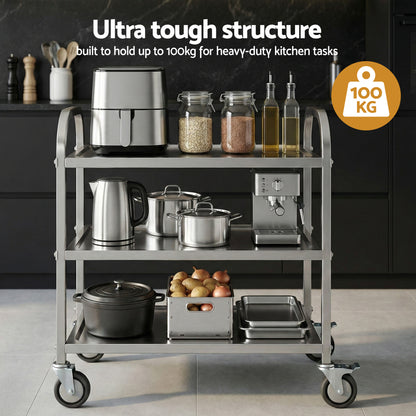 Cefito 3-Tier Stainless Steel Kitchen Trolley with Wheels 89X50X83cm