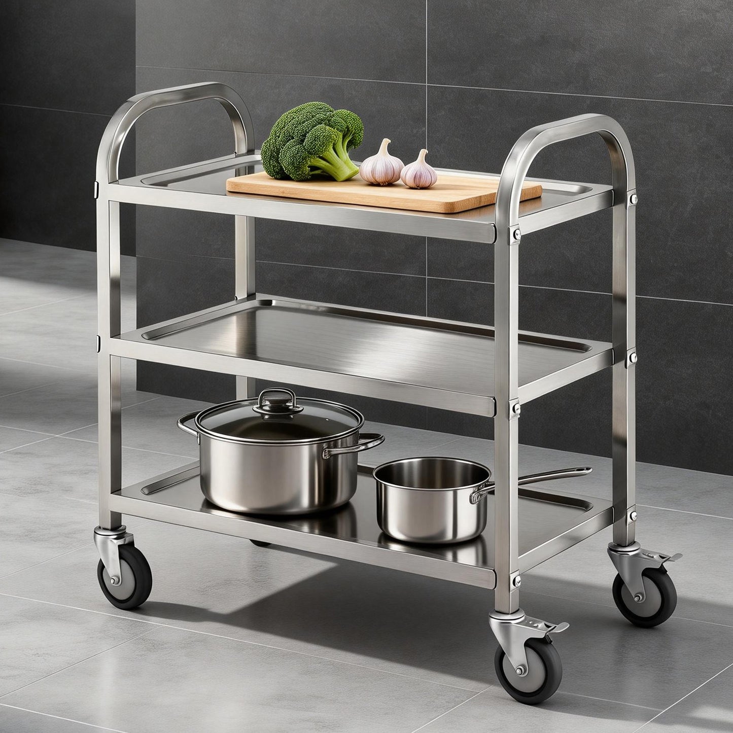 Cefito 3-Tier Stainless Steel Kitchen Trolley with Wheels 89X50X83cm