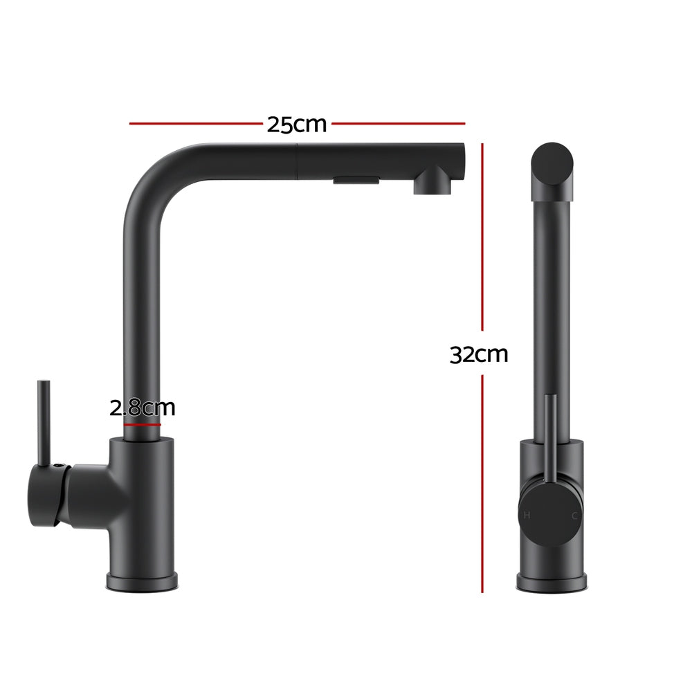Kitchen Mixer Tap Pull Out Round 2 Mode Sink Basin Faucet Swivel WELS Black