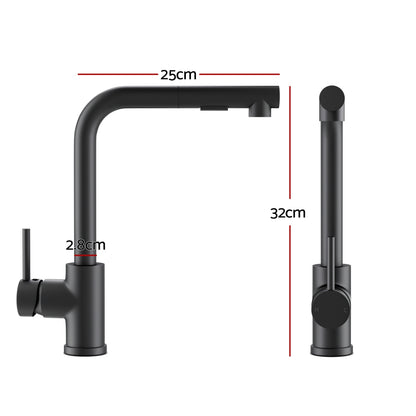 Kitchen Mixer Tap Pull Out Round 2 Mode Sink Basin Faucet Swivel WELS Black