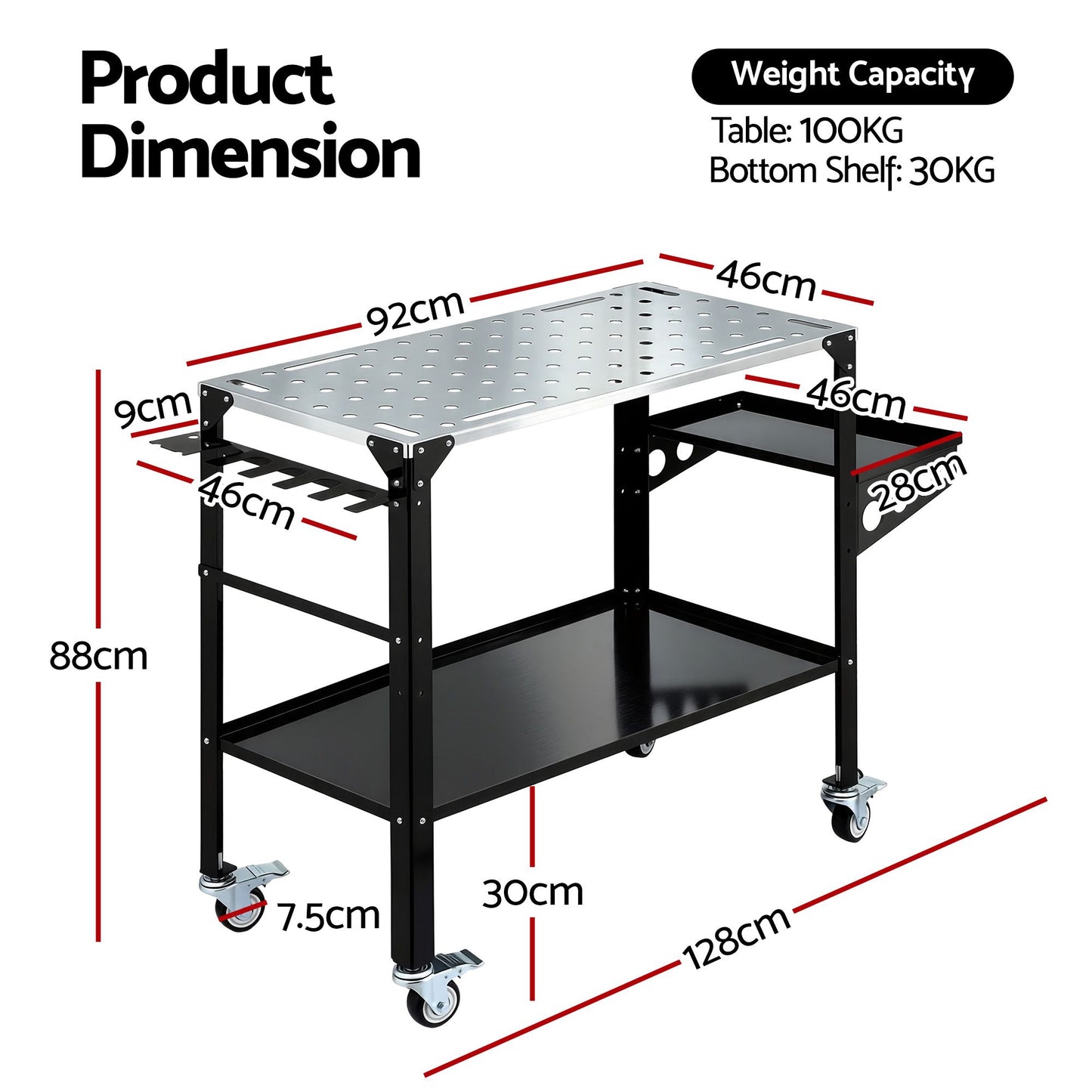 Giantz Welding Table Cart with Tool Storage 130KG Capacity Mobile Workstation