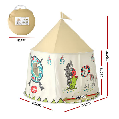Keezi Kids Play Tent Playhouse Castle with Window Flag Carry Bag 115cmx115cm