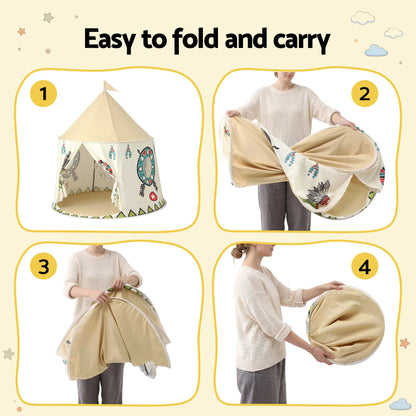 Keezi Kids Play Tent Playhouse Castle with Window Flag Carry Bag 115cmx115cm