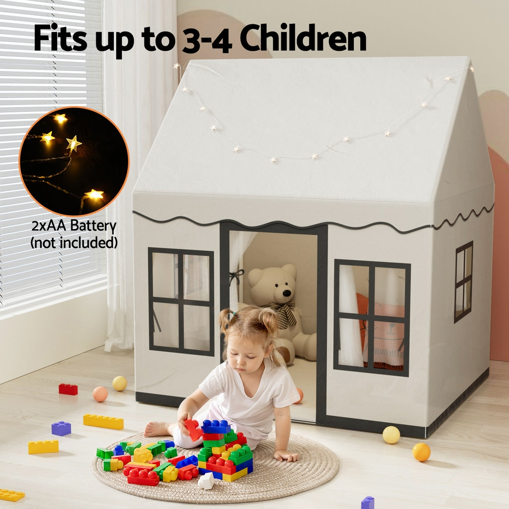 Keezi Kids Play Tent Playhouse Castle with String Lights Floor Mat Side Pocket