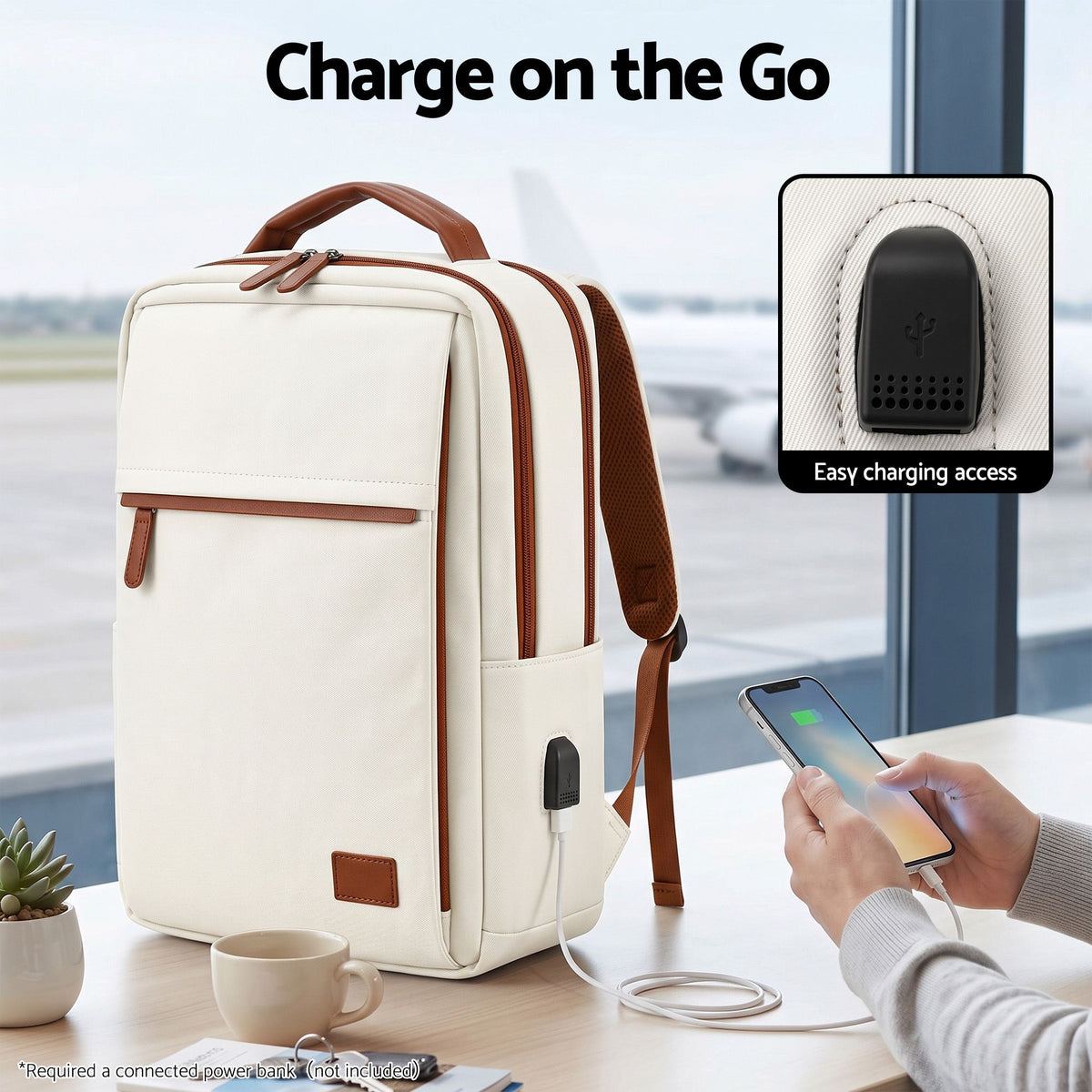 Wanderlite 20L Travel Laptop Backpack Carry On Work Bag with USB Port for Airlines Outdoor Business Beige
