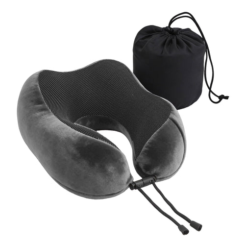 Wanderlite Travel Pillow for Airplanes Memory Foam Neck Pillows for Traveling, Soft & Washable Cover with Storage Bag, Portable Plane Accessories for Airplanes Offices Cars, Grey