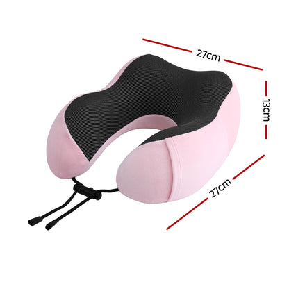 Wanderlite Travel Pillow for Airplanes Memory Foam Neck Pillows for Traveling, Soft & Washable Cover with Storage Bag, Portable Plane Accessories for Airplanes Offices Cars, Pink
