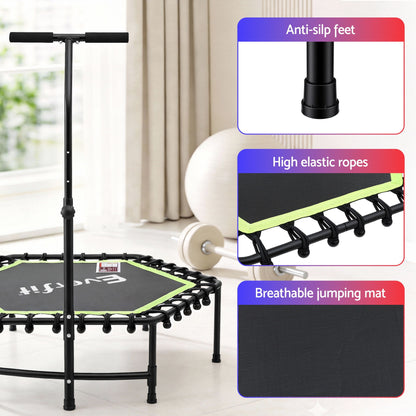 Everfit 48inch Hexagon Fitness Trampoline Rebounder Adjustable Handrail Green
