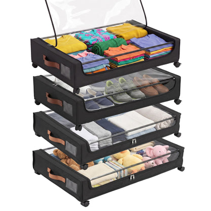 Artiss 4X Under Bed Storage Containers 48L Clothes Organiser Wheels Oxford Black