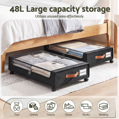 Artiss 4X Under Bed Storage Containers 48L Clothes Organiser Wheels Oxford Black