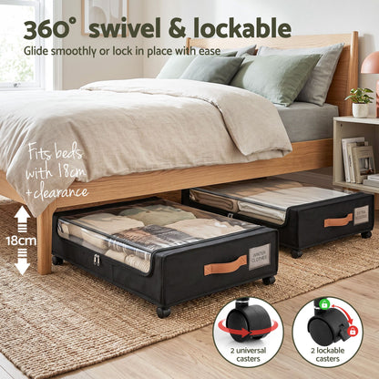 Artiss 4X Under Bed Storage Containers 48L Clothes Organiser Wheels Oxford Black