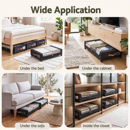 Artiss 4X Under Bed Storage Containers 48L Clothes Organiser Wheels Oxford Black