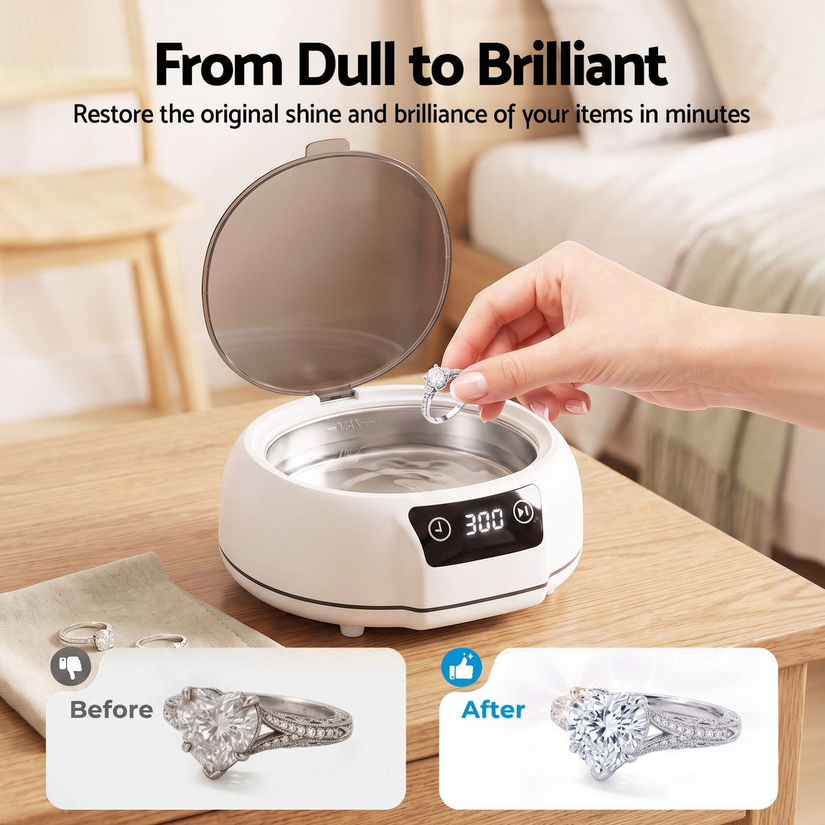 Devanti Ultrasonic Cleaner 700mL 48kHz Jewellery Cleaning Machine with Stainless Steel Tank White