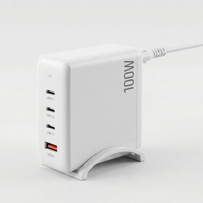 Devanti USB C Charger 100W Fast Charger 4 Port GaN Desktop Station White