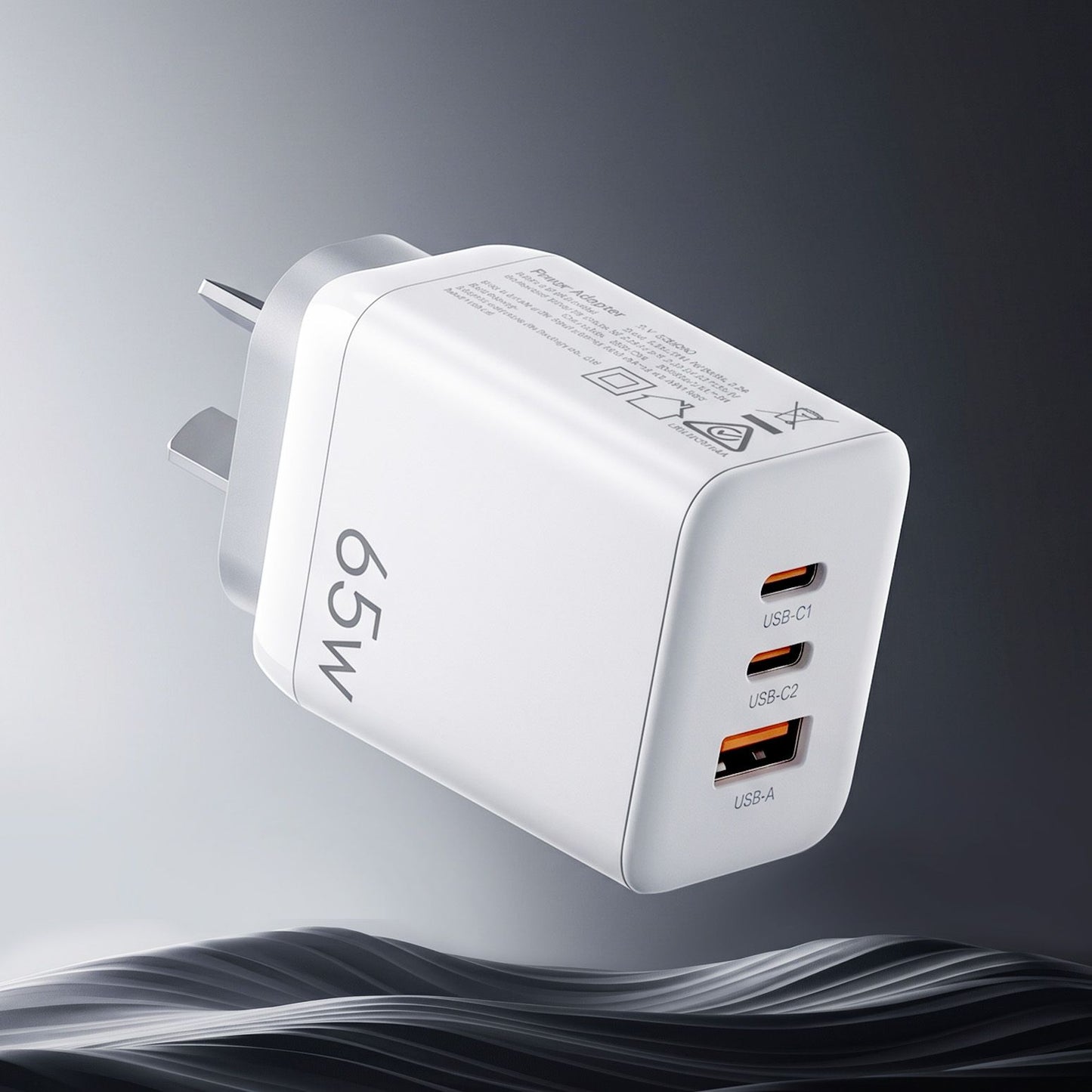 Devanti USB C Charger 65W Fast Charger 3 Port PD Wall Adapter White