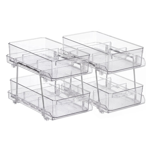 Artiss 2 Pack Clear Pull Out Cabinet Organiser 2 Tier Storage Drawers