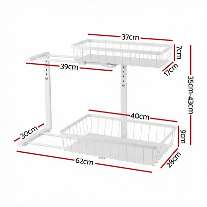 Artiss Under Sink Organizer Storage with 2 Slide Out Drawers 5 Adjustable Height Bathroom Kitchen Cabinet
