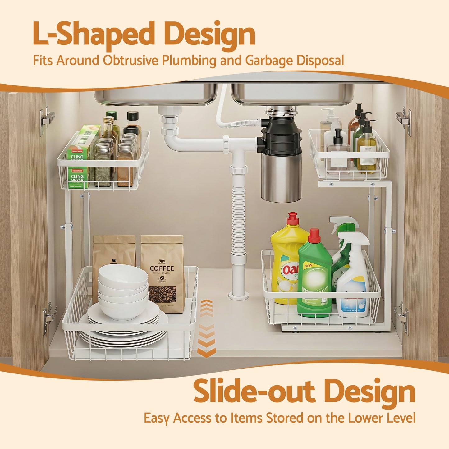 Artiss Under Sink Organizer Storage with 2 Slide Out Drawers 5 Adjustable Height Bathroom Kitchen Cabinet