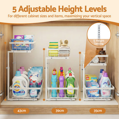 Artiss Under Sink Organizer Storage with 2 Slide Out Drawers 5 Adjustable Height Bathroom Kitchen Cabinet