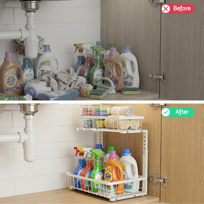 Artiss Under Sink Organizer Storage with 2 Slide Out Drawers 5 Adjustable Height Bathroom Kitchen Cabinet