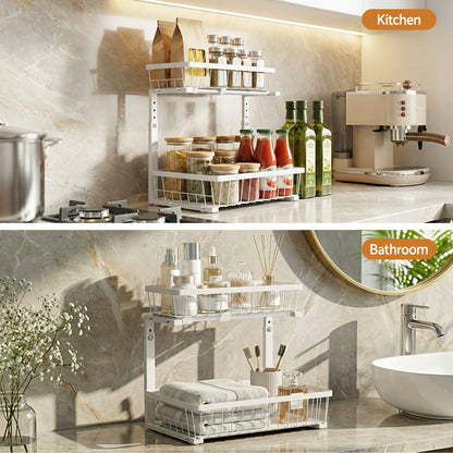 Artiss Under Sink Organizer Storage with 2 Slide Out Drawers 5 Adjustable Height Bathroom Kitchen Cabinet