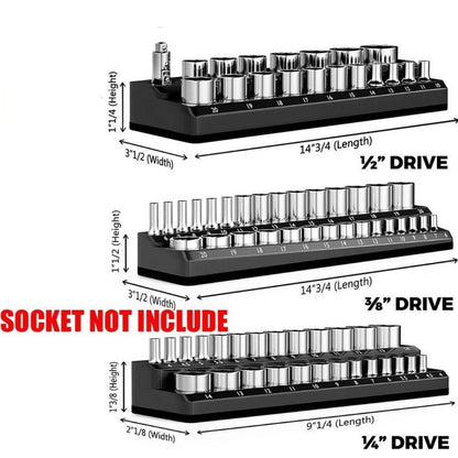 6PCS 1/4" 3/8" 1/2" 143 Slot Magnetic Socket Organizer Storage Holder Trays Set