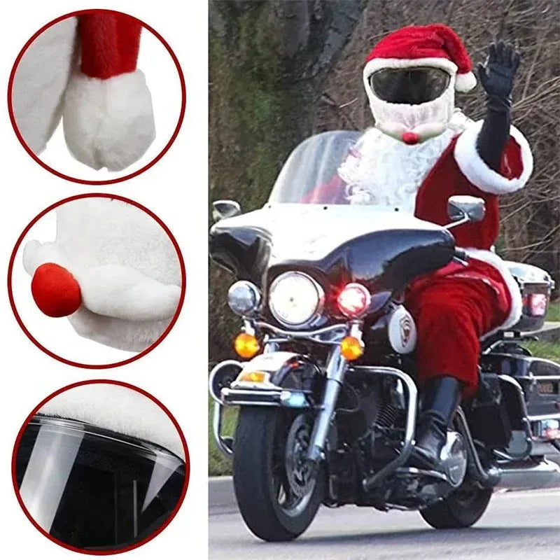 Trendbay Santa Claus Plush Motorcycle Helmet Cover Red Christmas Decor
