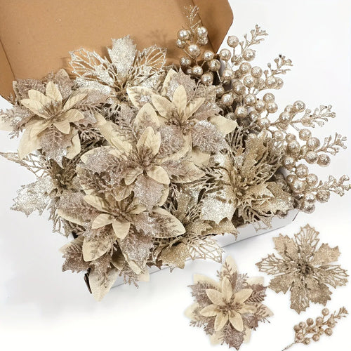 Trendbay Champagne Gold Artificial Berry Flower Bouquet Silk Floral
