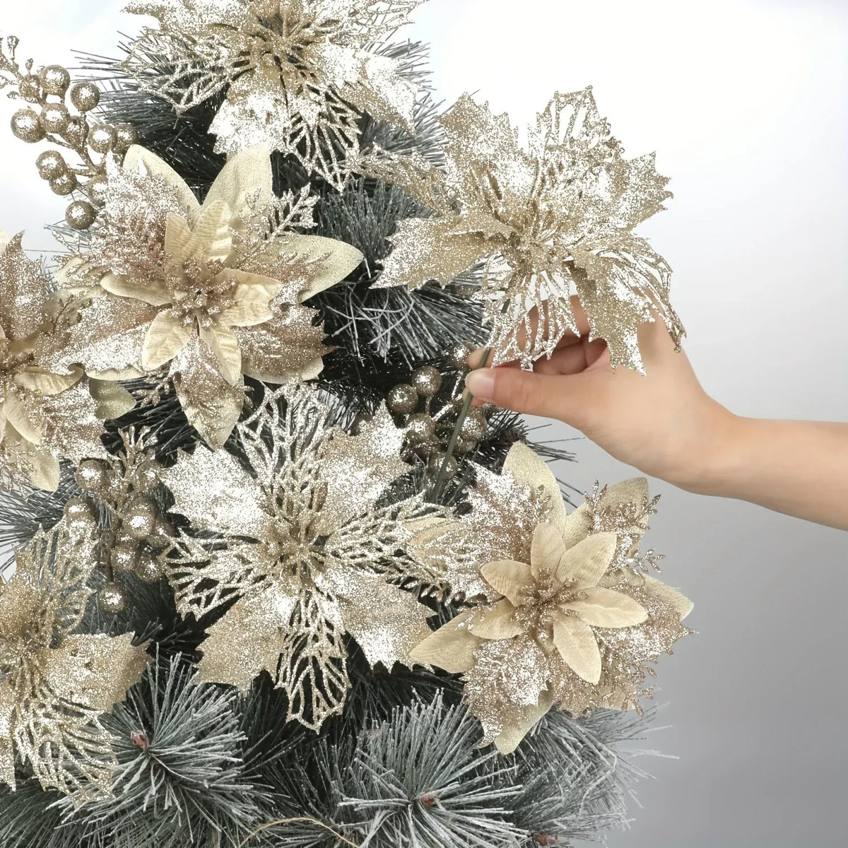 Trendbay Champagne Gold Artificial Berry Flower Bouquet Silk Floral