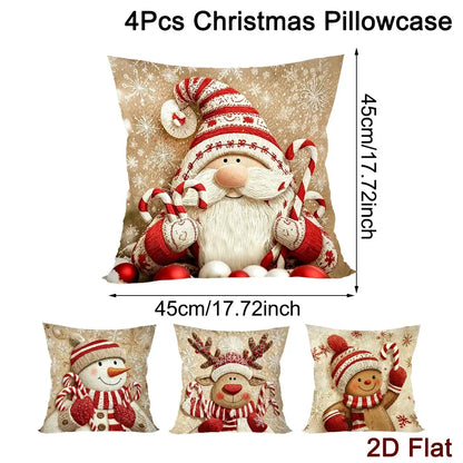 Trendbay Christmas Cushion Cover 4 Set Gnome & Gingerbread Man
