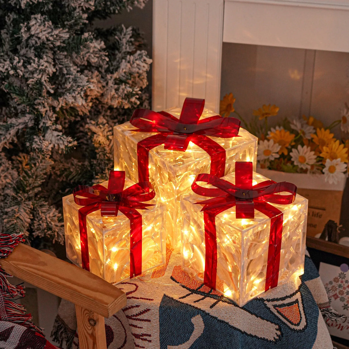 Trendbay 3pcs Christmas Gift Box Lights Transparent Decorative Boxes