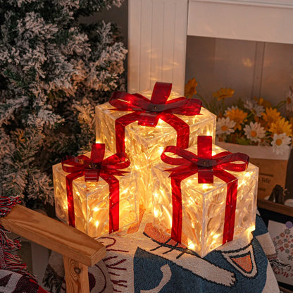 Trendbay 3pcs Christmas Gift Box Lights Transparent Decorative Boxes