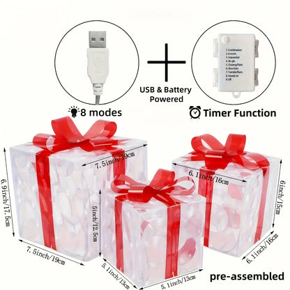 Trendbay 3pcs Christmas Gift Box Lights Transparent Decorative Boxes