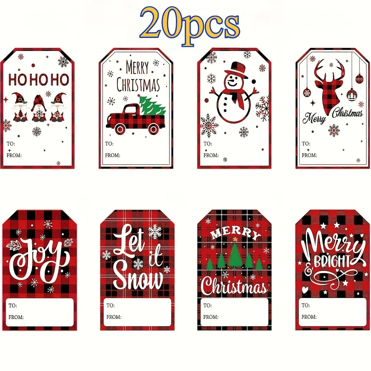 Trendbay Christmas Gift Tags 20pcs Red Plaid Paper Labels