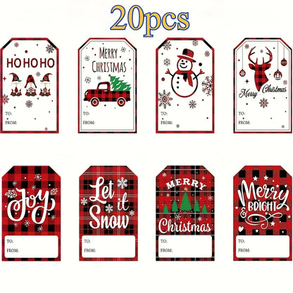 Trendbay Christmas Gift Tags 20pcs Red Plaid Paper Labels