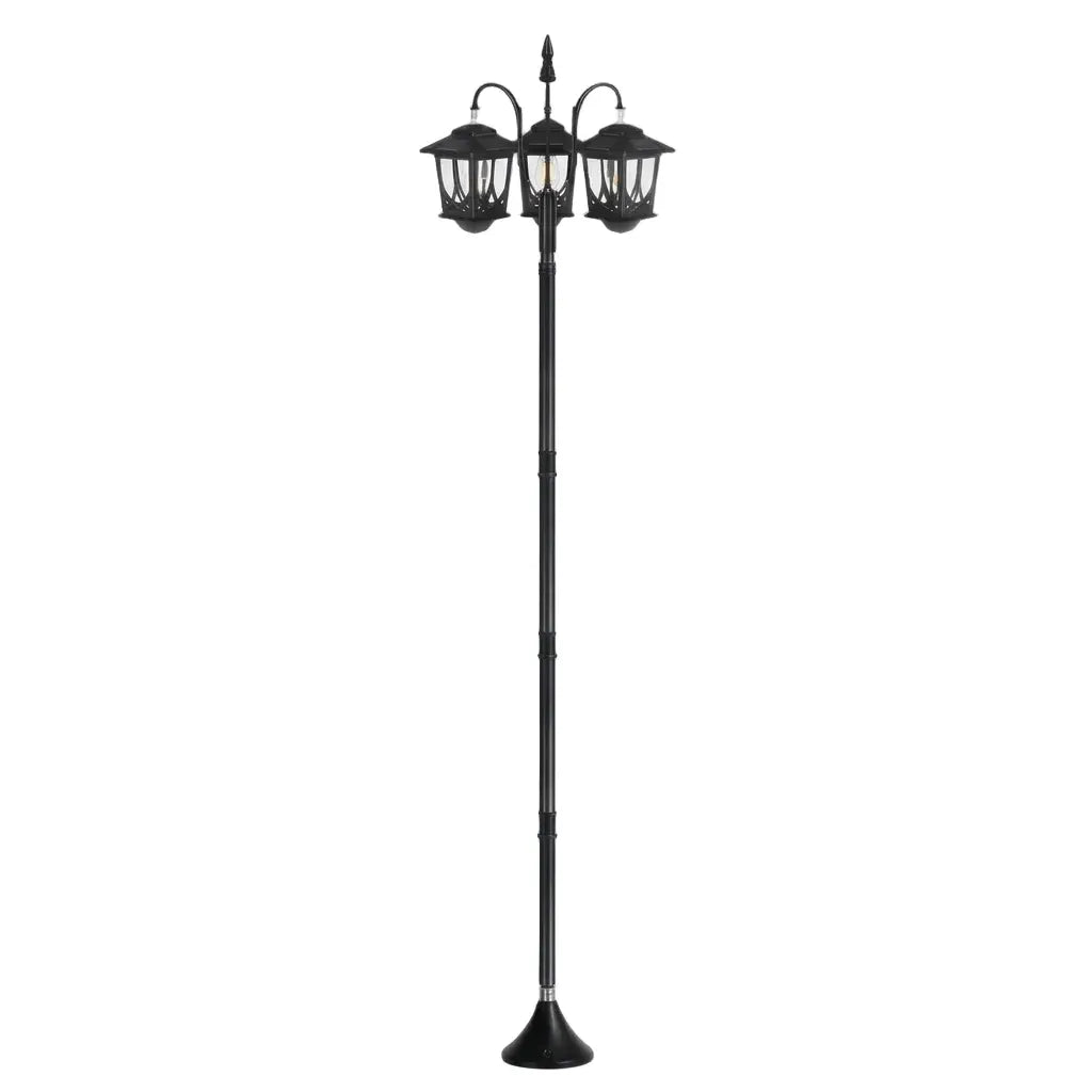 185.42cm 3-Head Solar Lamp Post Black Aluminum