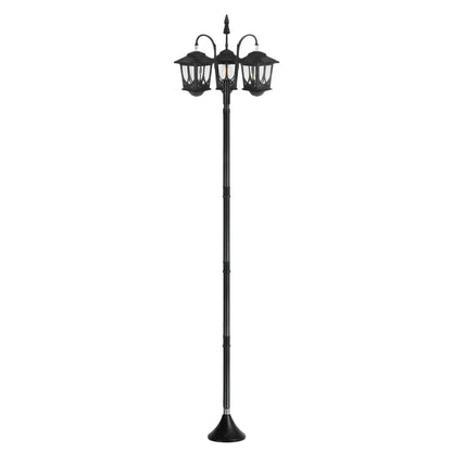 185.42cm 3-Head Solar Lamp Post Black Aluminum