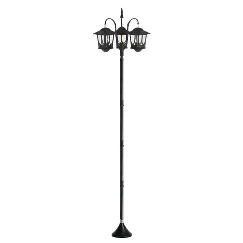 185.42cm 3-Head Solar Lamp Post Black Aluminum