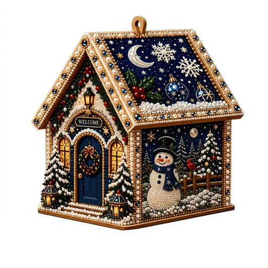 Wooden Christmas Snowman Wreath Diamond Painting Craft Pearl Bead