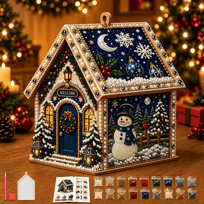 Wooden Christmas Snowman Wreath Diamond Painting Craft Pearl Bead