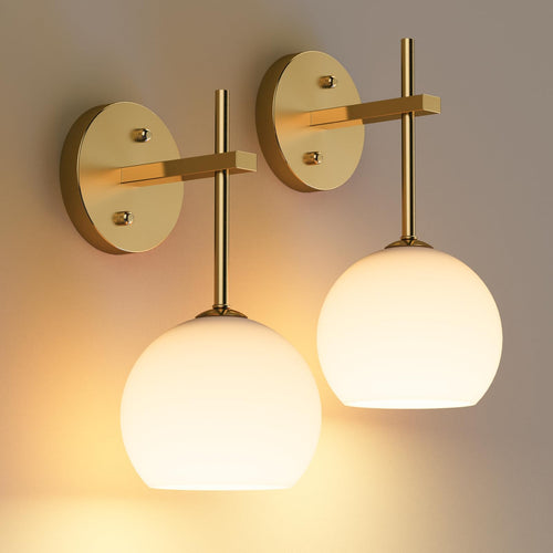Rechargeable Wall Light Indoor,Battery Operated Wall Lamp with Remote,Indoor Wall Light with 3 Color Modes and RGB,Frosted Glass Wall Mounted Lamp for Living Room Bedrooms 2 Pack (Gold)