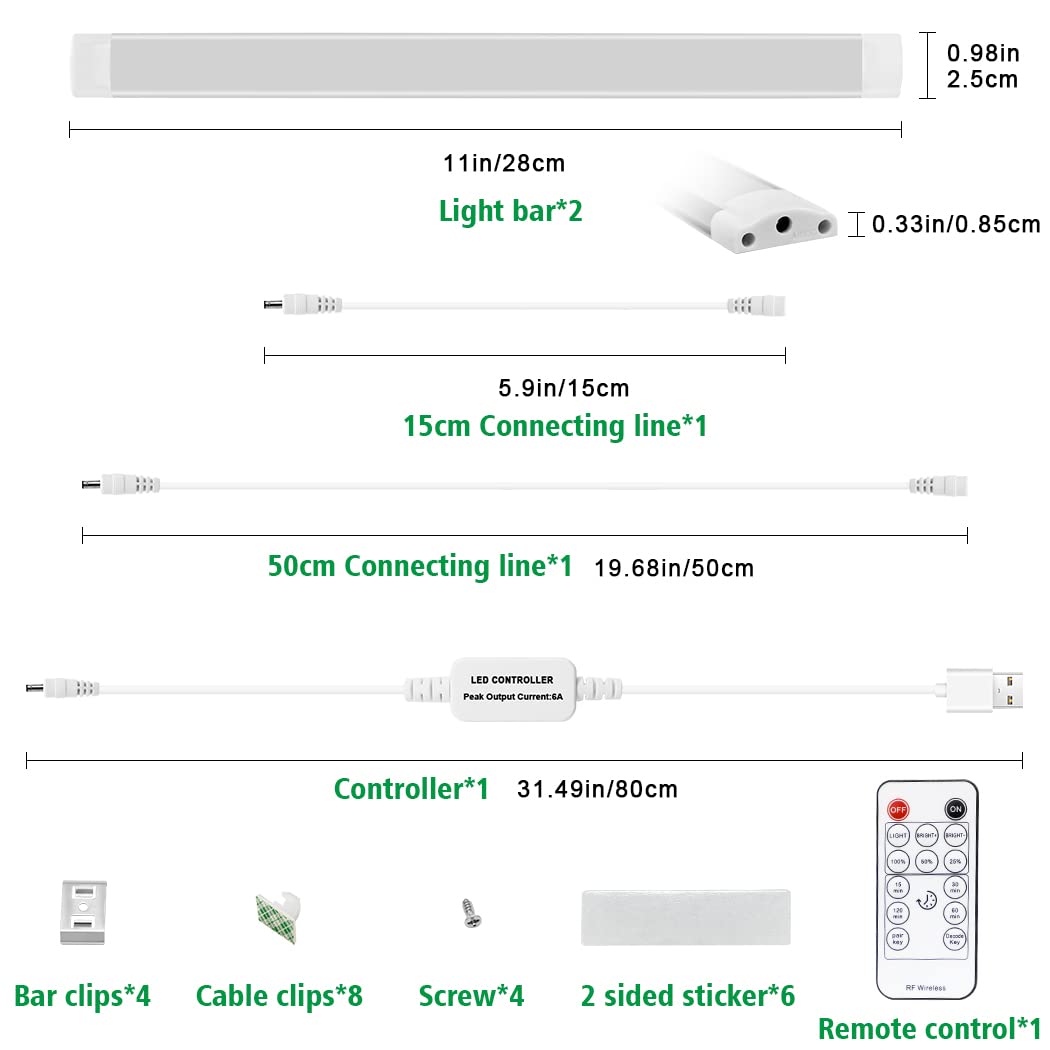 Led Under Cupboard Kitchen Lights, Dimmable Bar Cupboard Lights with Remote Control for Wardrobe,Cupboards, Closets, Display Cabinets（Natural White,2 Pack）