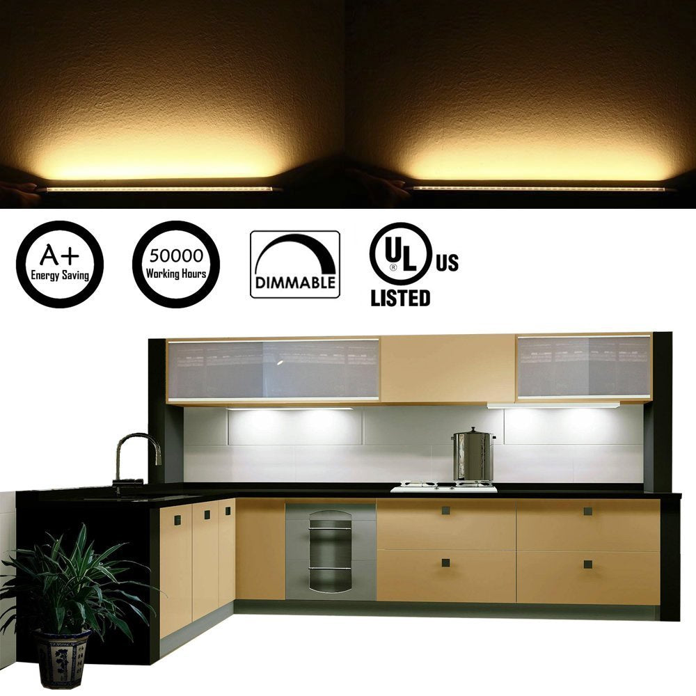 Dimmable Led Under Cabinet Lighting Bar Linkable Kits with Rocker Switch Under Counter Kitchen,Showcase,Shelf Lighting(8 Panel Kits Cold White)